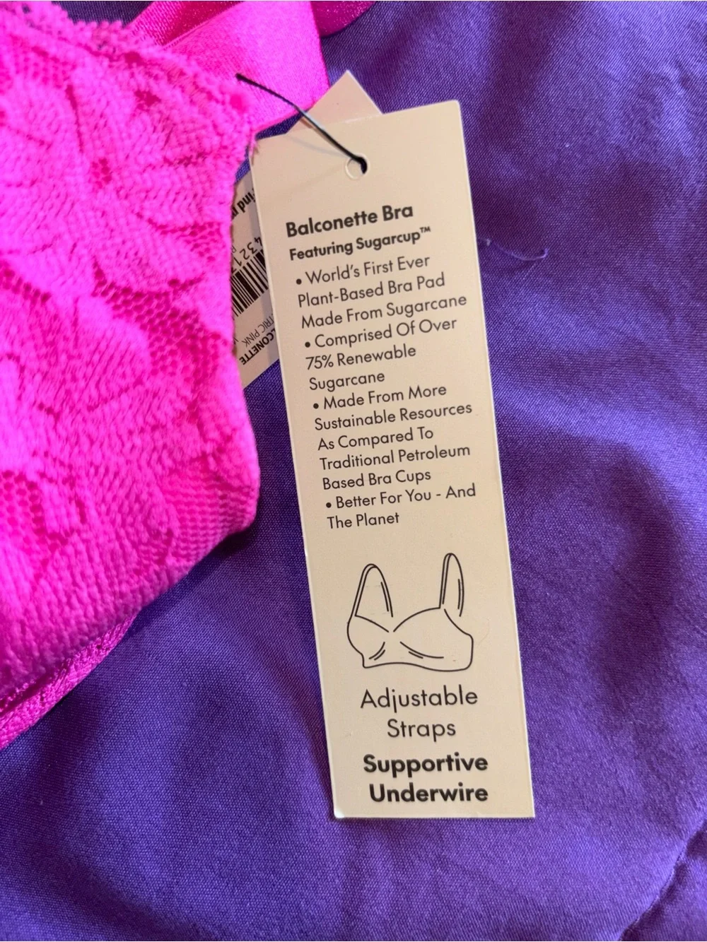 No Boundaries Bright Pink Lace Balconette Bra